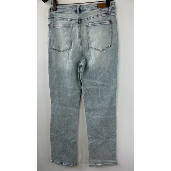 Judy Blue Adrian High Rise Straight Leg Jeans Distressed Slit Hem Size 11 30 - Picture 14 of 16
